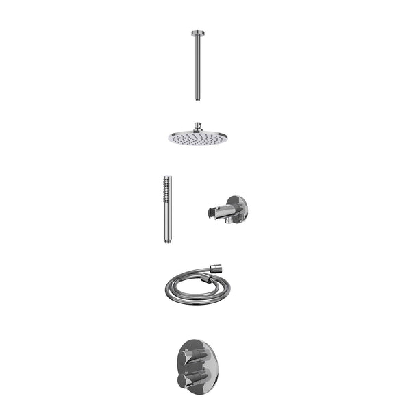 Excl. inbouwbox regendoucheset inbouwthermostaatkraan met 2-weg stop-omstel, plafondbuis 30cm, R20cmME, houder met uitlaat, doucheslang 150cm en staafmodel