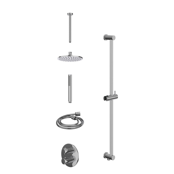 Excl. inbouwbox regendoucheset inbouwthermostaatkraan met 2-weg stop-omstel, plafondbuis 30cm, R20cmME, glijstang met uitlaat, doucheslang 150cm en staafmodel