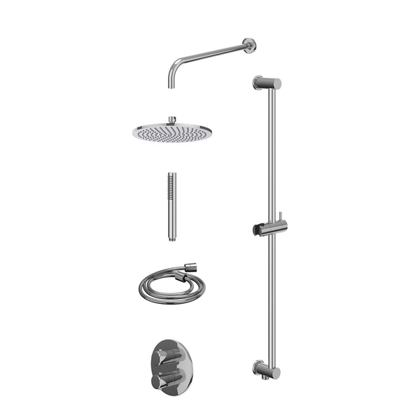 Excl. inbouwbox regendoucheset inbouwthermostaatkraan met 2-weg stop-omstel, wandarm, R25cmME, glijstang met uitlaat, doucheslang 150cm en staafmodel