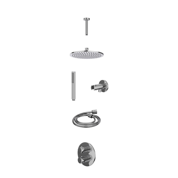 Excl. inbouwbox regendoucheset inbouwthermostaatkraan met 2-weg stop-omstel, plafondbuis 15cm, R25cmME, houder met uitlaat, doucheslang 150cm en staafmodel