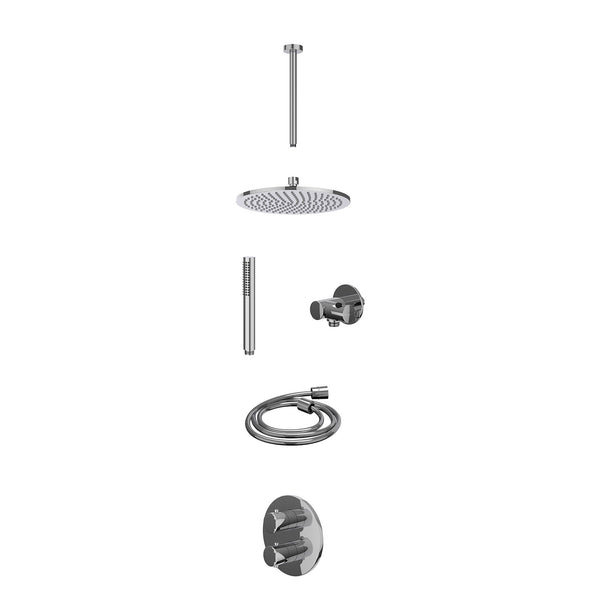 Excl. inbouwbox regendoucheset inbouwthermostaatkraan met 2-weg stop-omstel, plafondbuis 30cm, R25cmME, verstelbare steun met geïnt. uitlaat, doucheslang 150cm en staafmodel
