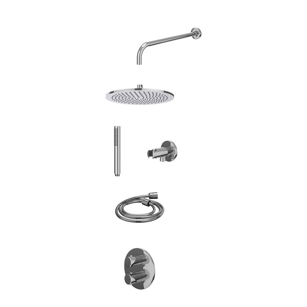 Excl. inbouwbox regendoucheset inbouwthermostaatkraan met 2-weg stop-omstel, wandarm, R30cmME, houder met uitlaat, doucheslang 150cm en staafmodel