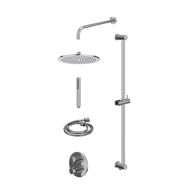 Excl. inbouwbox regendoucheset inbouwthermostaatkraan met 2-weg stop-omstel, wandarm, R30cmME, glijstang met uitlaat, doucheslang 150cm en staafmodel