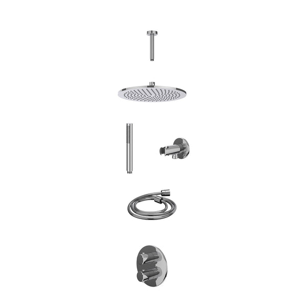 Excl. inbouwbox regendoucheset inbouwthermostaatkraan met 2-weg stop-omstel, plafondbuis 15cm, R30cmME, houder met uitlaat, doucheslang 150cm en staafmodel