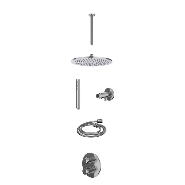 Excl. inbouwbox regendoucheset inbouwthermostaatkraan met 2-weg stop-omstel, plafondbuis 30cm, R30cmME, houder met uitlaat, doucheslang 150cm en staafmodel