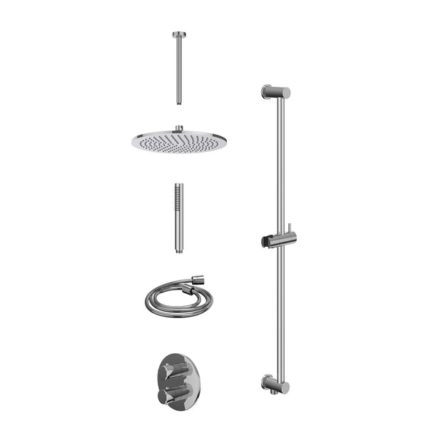 Excl. inbouwbox regendoucheset inbouwthermostaatkraan met 2-weg stop-omstel, plafondbuis 30cm, R30cmME, glijstang met uitlaat, doucheslang 150cm en staafmodel