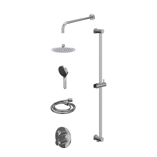 Excl. inbouwbox regendoucheset inbouwthermostaatkraan met 2-weg stop-omstel, wandarm, R20cmSL, glijstang met uitlaat, doucheslang 150cm en 3-standen handdouche
