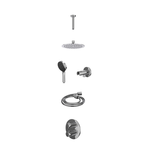 Excl. inbouwbox regendoucheset inbouwthermostaatkraan met 2-weg stop-omstel, plafondbuis 15cm, R20cmSL, houder met uitlaat, doucheslang 150cm en 3-standen handdouche
