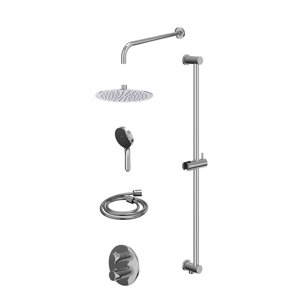 Excl. inbouwbox regendoucheset inbouwthermostaatkraan met 2-weg stop-omstel, wandarm, R25cmSL, glijstang met uitlaat, doucheslang 150cm en 3-standen handdouche