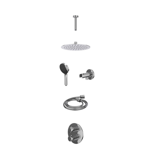 Excl. inbouwbox regendoucheset inbouwthermostaatkraan met 2-weg stop-omstel, plafondbuis 15cm, R25cmSL, houder met uitlaat, doucheslang 150cm en 3-standen handdouche