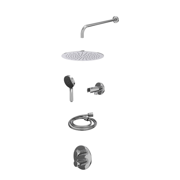 Excl. inbouwbox regendoucheset inbouwthermostaatkraan met 2-weg stop-omstel, wandarm, R30cmSL, houder met uitlaat, doucheslang 150cm en 3-standen handdouche