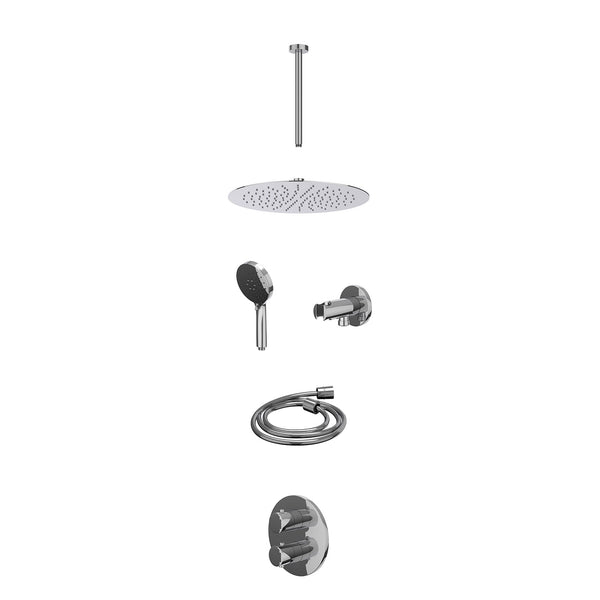 Excl. inbouwbox regendoucheset inbouwthermostaatkraan met 2-weg stop-omstel, plafondbuis 30cm, R30cmSL, houder met uitlaat, doucheslang 150cm en 3-standen handdouche