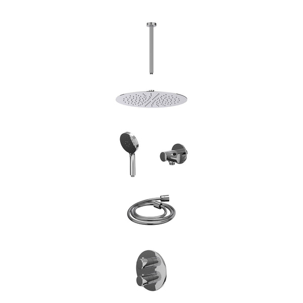 Excl. inbouwbox regendoucheset inbouwthermostaatkraan met 2-weg stop-omstel, plafondbuis 30cm, R30cmSL, verstelbare steun met geïnt. uitlaat, doucheslang 150cm en 3-standen handdouche