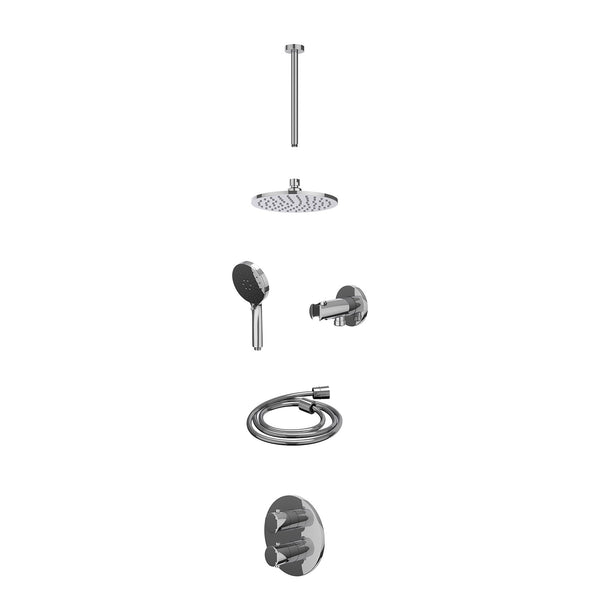 Excl. inbouwbox regendoucheset inbouwthermostaatkraan met 2-weg stop-omstel, plafondbuis 30cm, R20cmME, houder met uitlaat, doucheslang 150cm en 3-standen handdouche