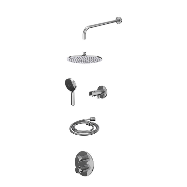 Excl. inbouwbox regendoucheset inbouwthermostaatkraan met 2-weg stop-omstel, wandarm, R25cmME, houder met uitlaat, doucheslang 150cm en 3-standen handdouche