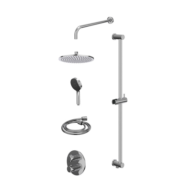 Excl. inbouwbox regendoucheset inbouwthermostaatkraan met 2-weg stop-omstel, wandarm, R25cmME, glijstang met uitlaat, doucheslang 150cm en 3-standen handdouche