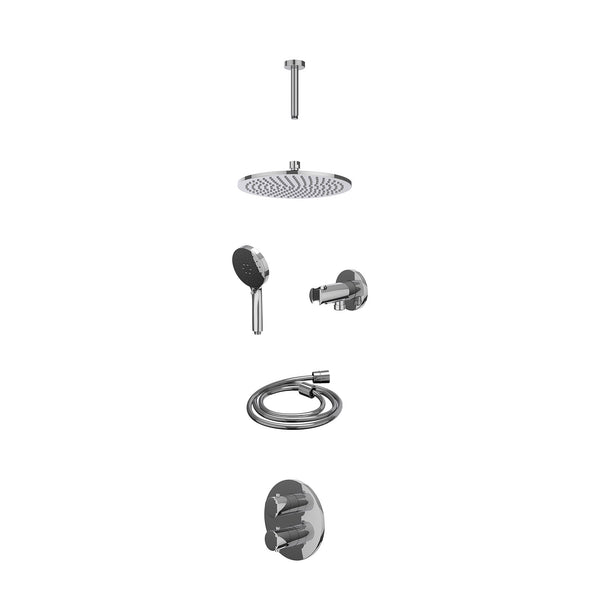 Excl. inbouwbox regendoucheset inbouwthermostaatkraan met 2-weg stop-omstel, plafondbuis 15cm, R25cmME, houder met uitlaat, doucheslang 150cm en 3-standen handdouche