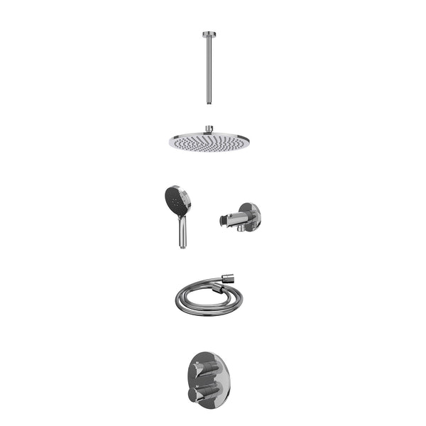 Excl. inbouwbox regendoucheset inbouwthermostaatkraan met 2-weg stop-omstel, plafondbuis 30cm, R25cmME, houder met uitlaat, doucheslang 150cm en 3-standen handdouche