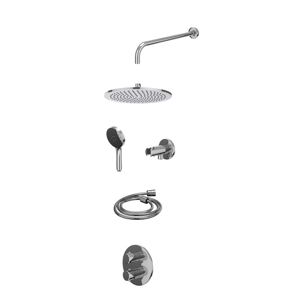 Excl. inbouwbox regendoucheset inbouwthermostaatkraan met 2-weg stop-omstel, wandarm, R30cmME, houder met uitlaat, doucheslang 150cm en 3-standen handdouche
