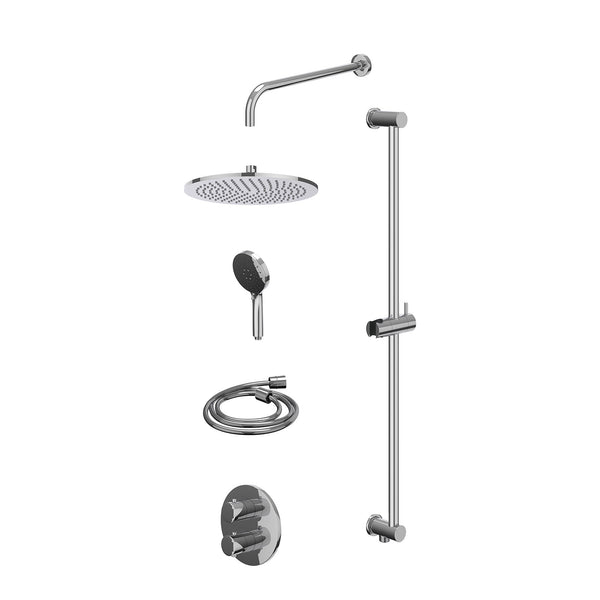 Excl. inbouwbox regendoucheset inbouwthermostaatkraan met 2-weg stop-omstel, wandarm, R30cmME, glijstang met uitlaat, doucheslang 150cm en 3-standen handdouche