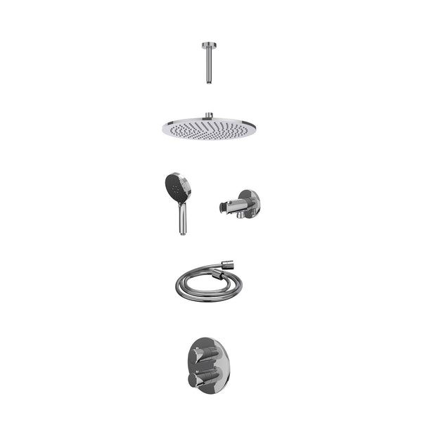 Excl. inbouwbox regendoucheset inbouwthermostaatkraan met 2-weg stop-omstel, plafondbuis 15cm, R30cmME, houder met uitlaat, doucheslang 150cm en 3-standen handdouche