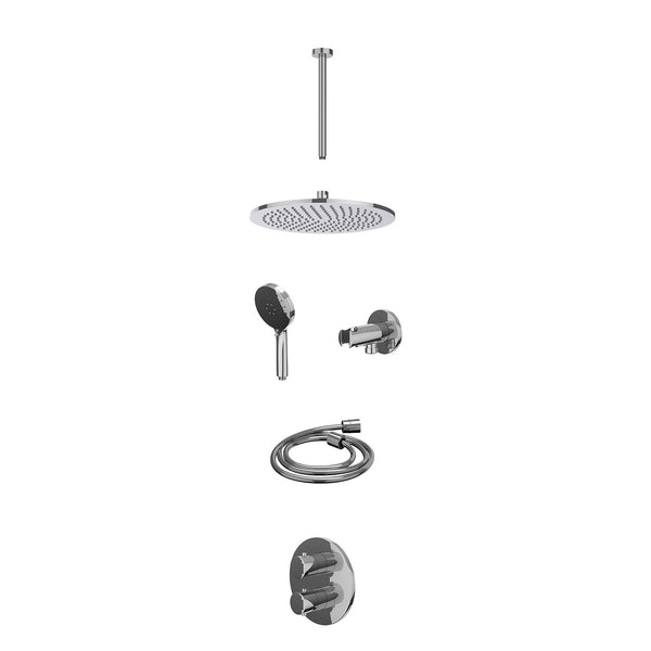 Excl. inbouwbox regendoucheset inbouwthermostaatkraan met 2-weg stop-omstel, plafondbuis 30cm, R30cmME, houder met uitlaat, doucheslang 150cm en 3-standen handdouche