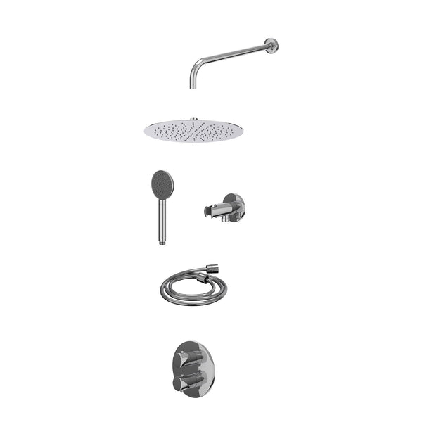 Excl. inbouwbox regendoucheset inbouwthermostaatkraan met 2-weg stop-omstel, wandarm, R30cmSL, houder met uitlaat, doucheslang 150cm en satin spray handdouche
