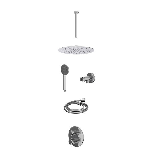 Excl. inbouwbox regendoucheset inbouwthermostaatkraan met 2-weg stop-omstel, plafondbuis 30cm, R30cmSL, houder met uitlaat, doucheslang 150cm en satin spray handdouche