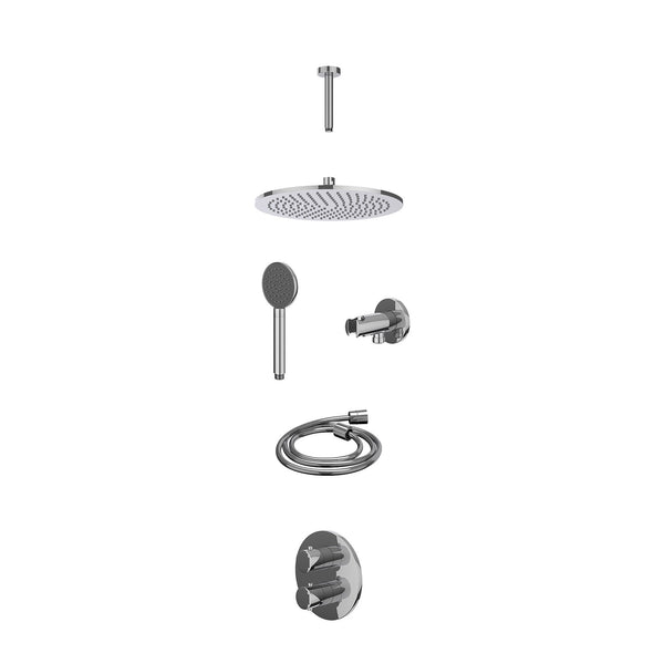 Excl. inbouwbox regendoucheset inbouwthermostaatkraan met 2-weg stop-omstel, plafondbuis 15cm, R30cmME, houder met uitlaat, doucheslang 150cm en satin spray handdouche