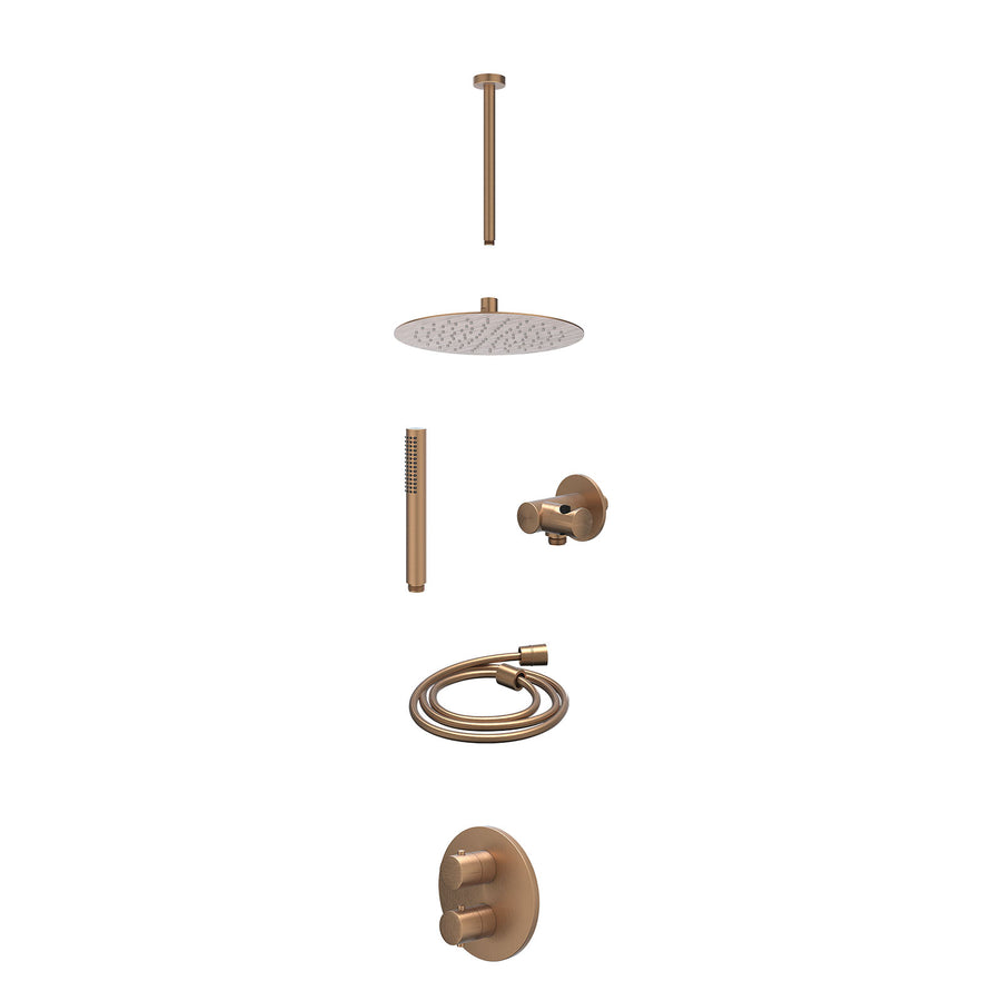 IVY Excl. inbouwbox regendoucheset inbouwthermostaatkraan met 2-weg stop-omstel, plafondbuis 30cm, R25cmSL, verstelbare steun met geïnt. uitlaat, doucheslang 150cm en staafmodel – 