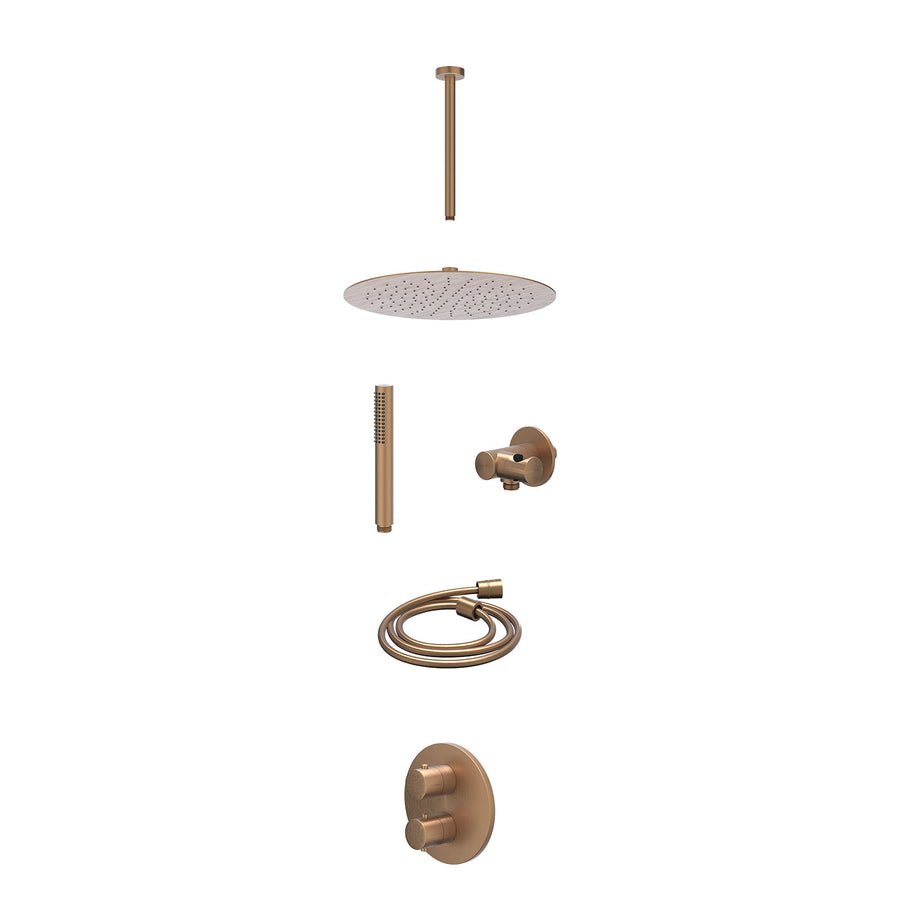 IVY Excl. inbouwbox regendoucheset inbouwthermostaatkraan met 2-weg stop-omstel, plafondbuis 30cm, R30cmSL, verstelbare steun met geïnt. uitlaat, doucheslang 150cm en staafmodel – 