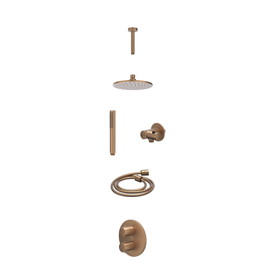 IVY Excl. inbouwbox regendoucheset inbouwthermostaatkraan met 2-weg stop-omstel, plafondbuis 15cm, R20cmME, verstelbare steun met geïnt. uitlaat, doucheslang 150cm en staafmodel – 