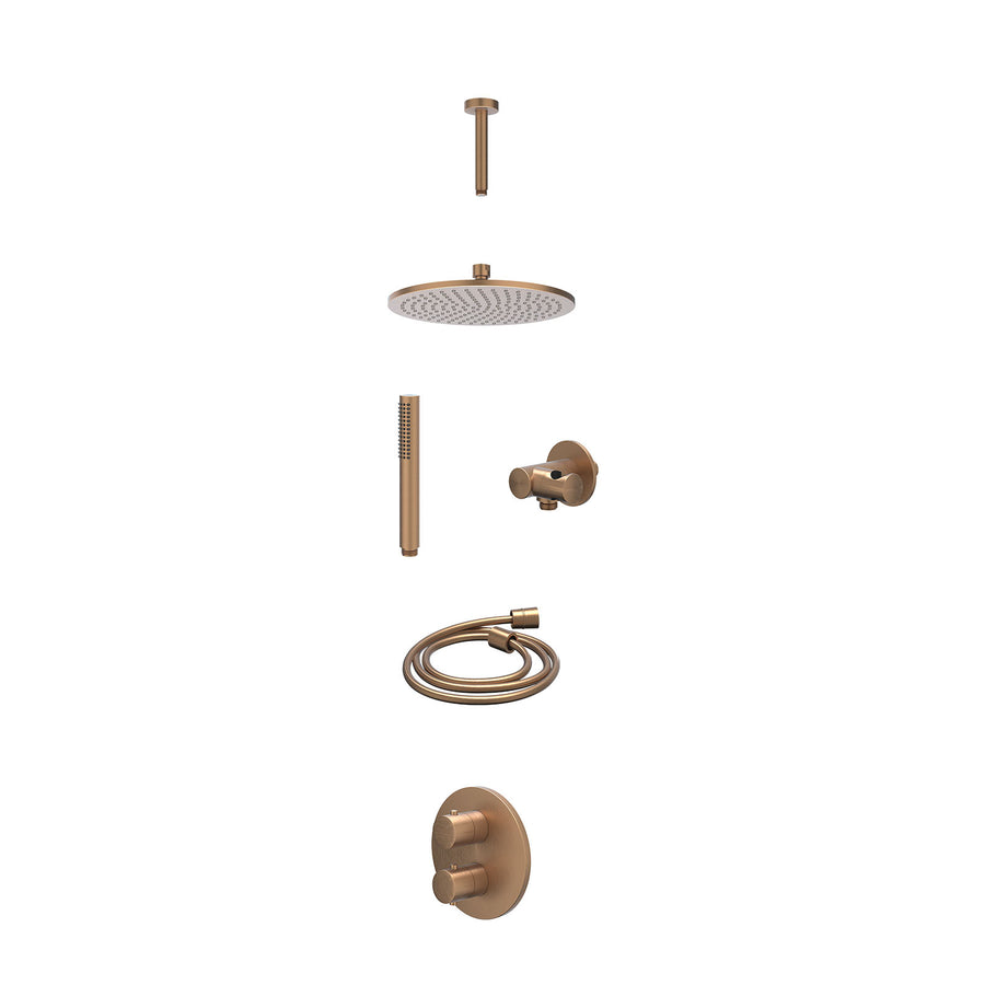 IVY Excl. inbouwbox regendoucheset inbouwthermostaatkraan met 2-weg stop-omstel, plafondbuis 15cm, R25cmME, verstelbare steun met geïnt. uitlaat, doucheslang 150cm en staafmodel – 