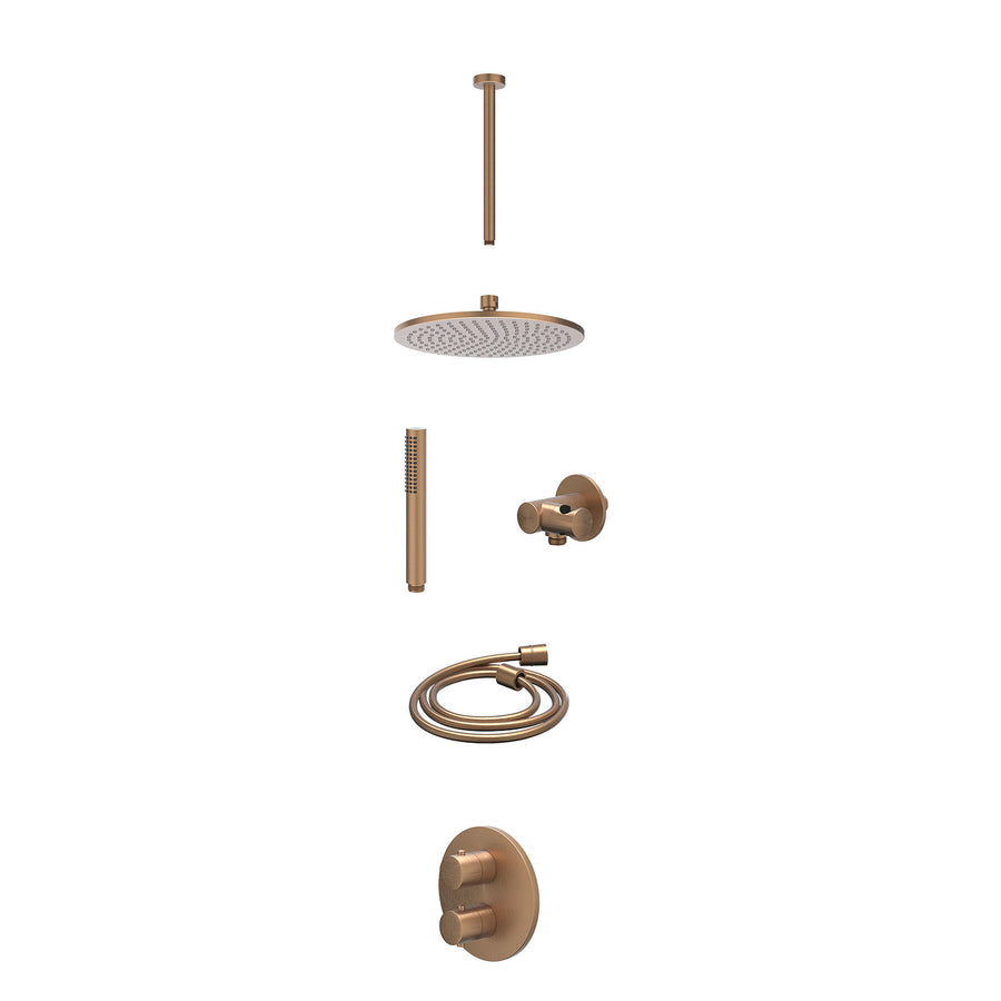 IVY Excl. inbouwbox regendoucheset inbouwthermostaatkraan met 2-weg stop-omstel, plafondbuis 30cm, R25cmME, verstelbare steun met geïnt. uitlaat, doucheslang 150cm en staafmodel – 