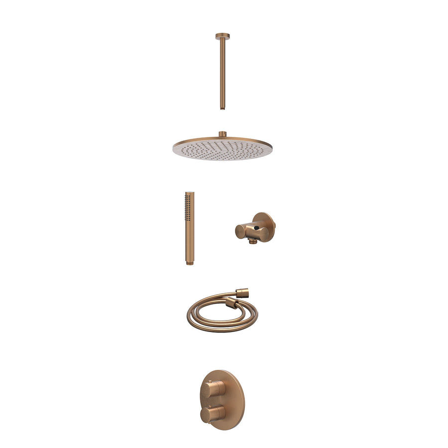 IVY Excl. inbouwbox regendoucheset inbouwthermostaatkraan met 2-weg stop-omstel, plafondbuis 30cm, R30cmME, verstelbare steun met geïnt. uitlaat, doucheslang 150cm en staafmodel – 