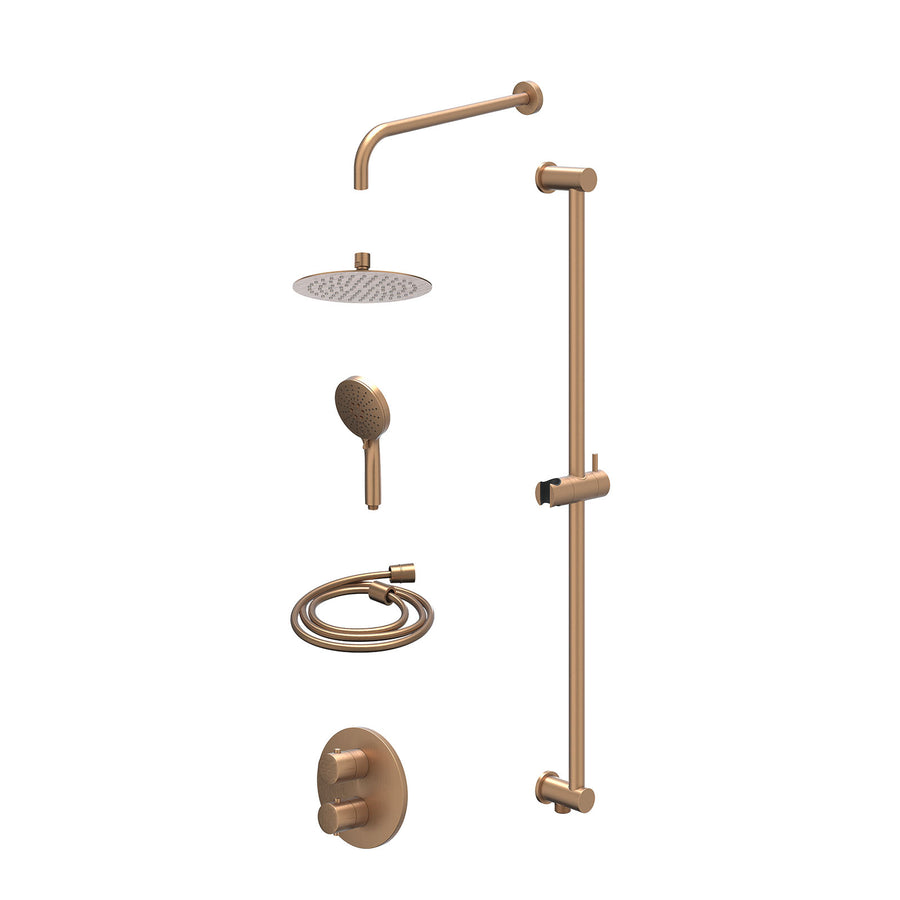 IVY Excl. inbouwbox regendoucheset inbouwthermostaatkraan met 2-weg stop-omstel, wandarm, R20cmSL, glijstang met uitlaat, doucheslang 150cm en 3-standen handdouche – Gebr. mat kope