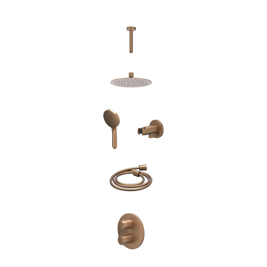 IVY Excl. inbouwbox regendoucheset inbouwthermostaatkraan met 2-weg stop-omstel, plafondbuis 15cm, R20cmSL, houder met uitlaat, doucheslang 150cm en 3-standen handdouche – Gebr. ma