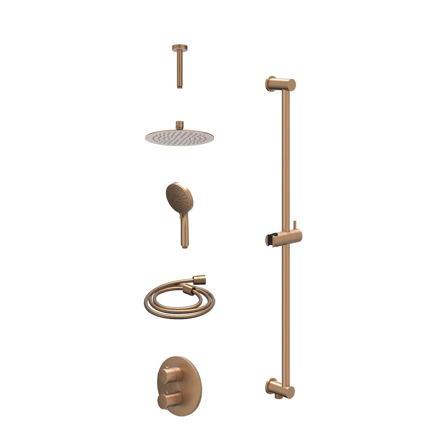 IVY Excl. inbouwbox regendoucheset inbouwthermostaatkraan met 2-weg stop-omstel, plafondbuis 15cm, R20cmSL, glijstang met uitlaat, doucheslang 150cm en 3-standen handdouche – Gebr.