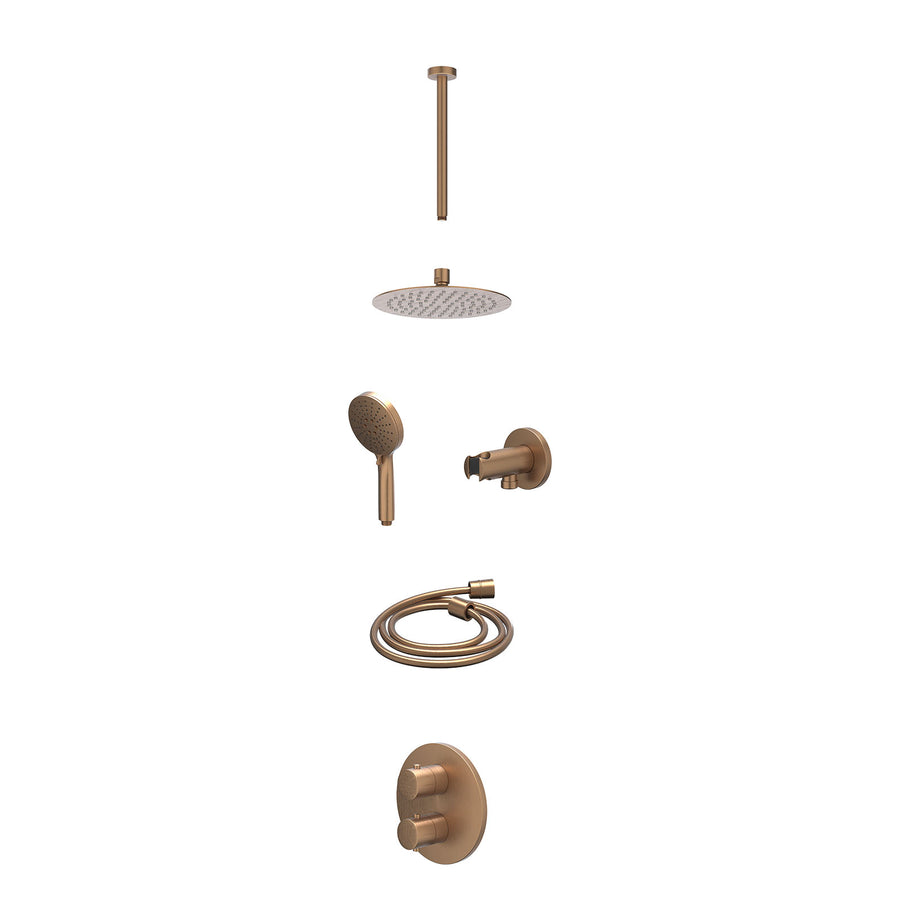 IVY Excl. inbouwbox regendoucheset inbouwthermostaatkraan met 2-weg stop-omstel, plafondbuis 30cm, R20cmSL, houder met uitlaat, doucheslang 150cm en 3-standen handdouche – Gebr. ma