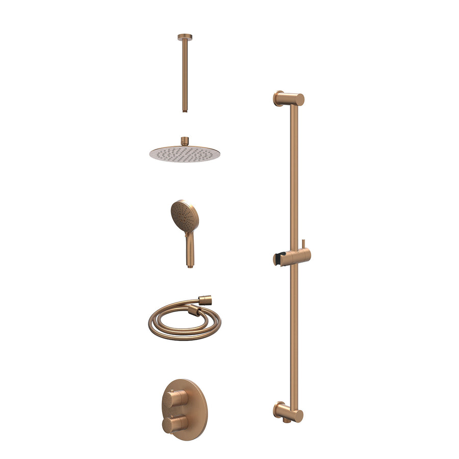 IVY Excl. inbouwbox regendoucheset inbouwthermostaatkraan met 2-weg stop-omstel, plafondbuis 30cm, R20cmSL, glijstang met uitlaat, doucheslang 150cm en 3-standen handdouche – Gebr.