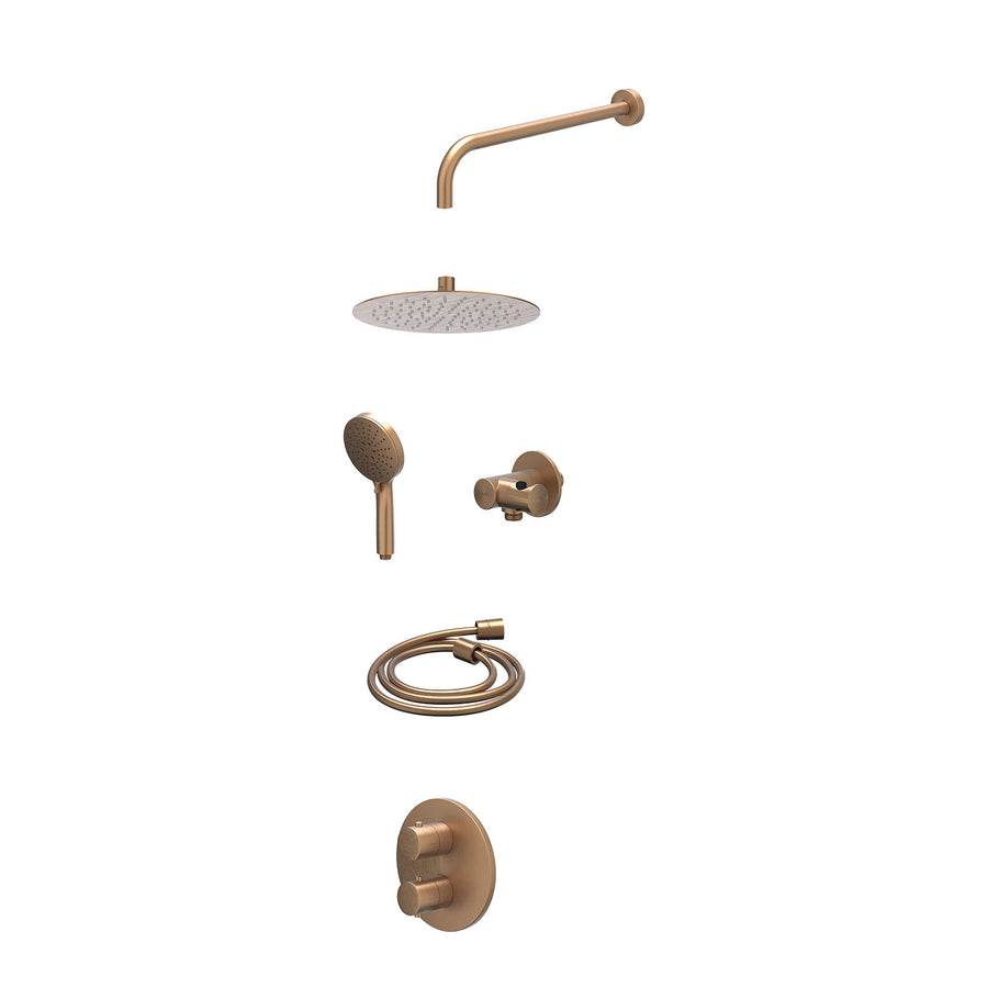IVY Excl. inbouwbox regendoucheset inbouwthermostaatkraan met 2-weg stop-omstel, wandarm, R25cmSL, verstelbare steun met geïnt. uitlaat, doucheslang 150cm en 3-standen handdouche –