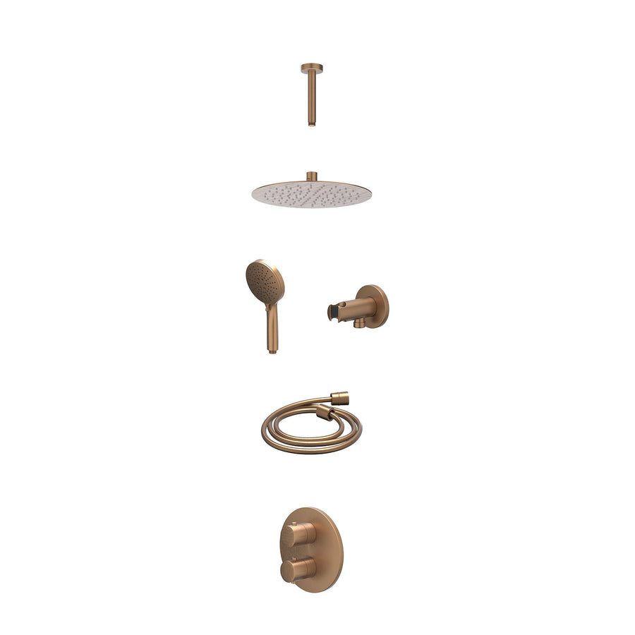 IVY Excl. inbouwbox regendoucheset inbouwthermostaatkraan met 2-weg stop-omstel, plafondbuis 15cm, R25cmSL, houder met uitlaat, doucheslang 150cm en 3-standen handdouche – Gebr. ma