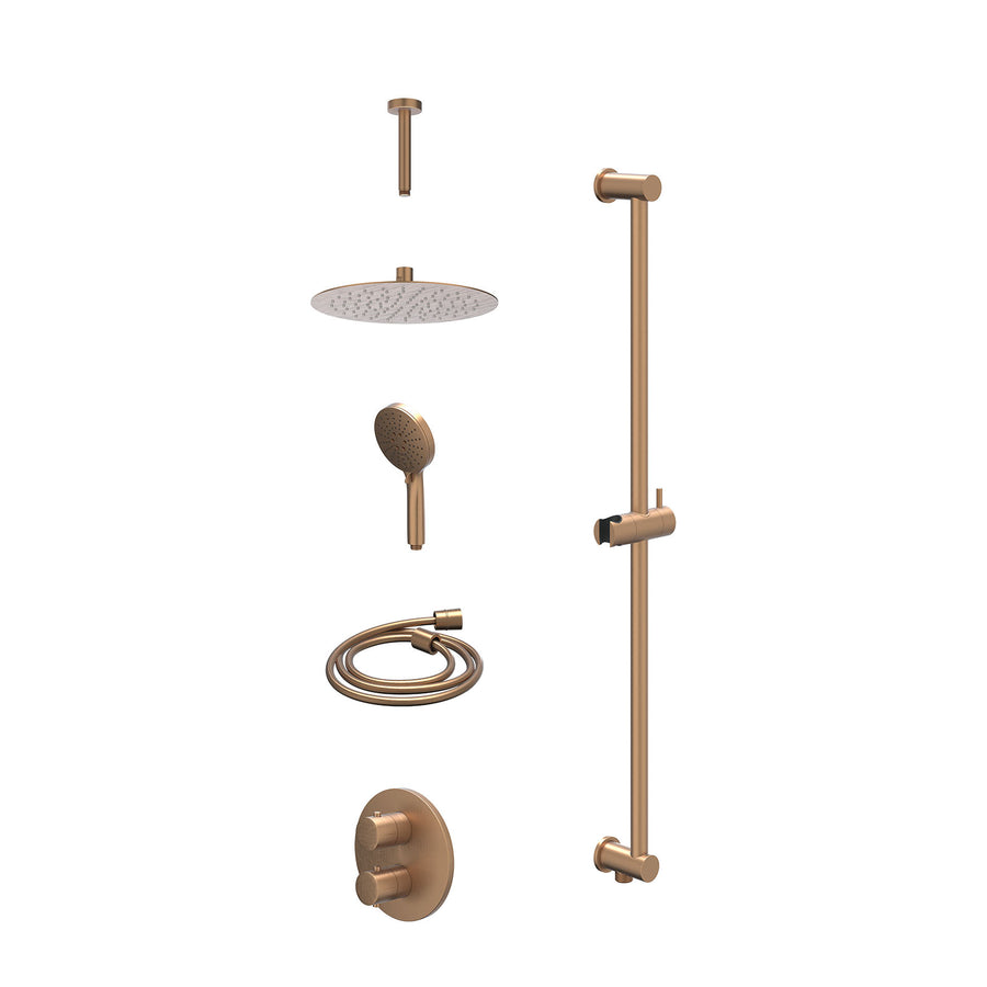 IVY Excl. inbouwbox regendoucheset inbouwthermostaatkraan met 2-weg stop-omstel, plafondbuis 15cm, R25cmSL, glijstang met uitlaat, doucheslang 150cm en 3-standen handdouche – Gebr.