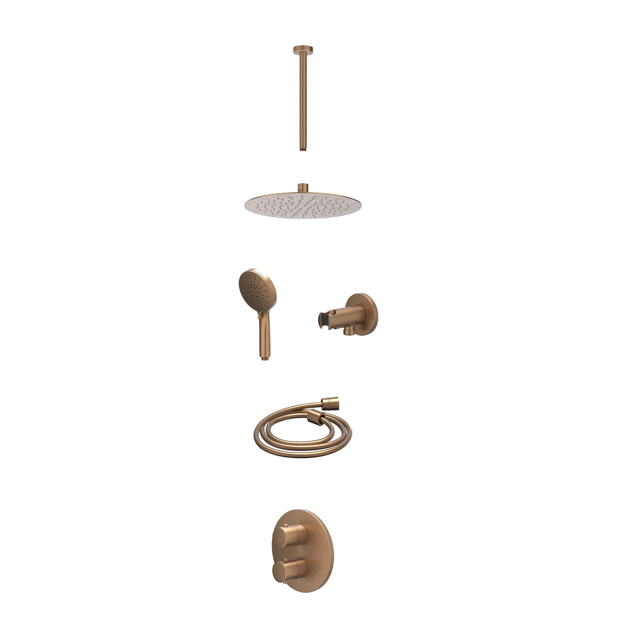 IVY Excl. inbouwbox regendoucheset inbouwthermostaatkraan met 2-weg stop-omstel, plafondbuis 30cm, R25cmSL, houder met uitlaat, doucheslang 150cm en 3-standen handdouche – Gebr. ma