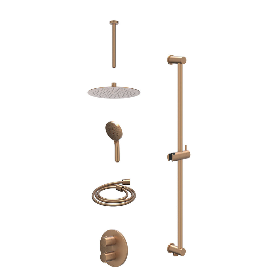 IVY Excl. inbouwbox regendoucheset inbouwthermostaatkraan met 2-weg stop-omstel, plafondbuis 30cm, R25cmSL, glijstang met uitlaat, doucheslang 150cm en 3-standen handdouche – Gebr.