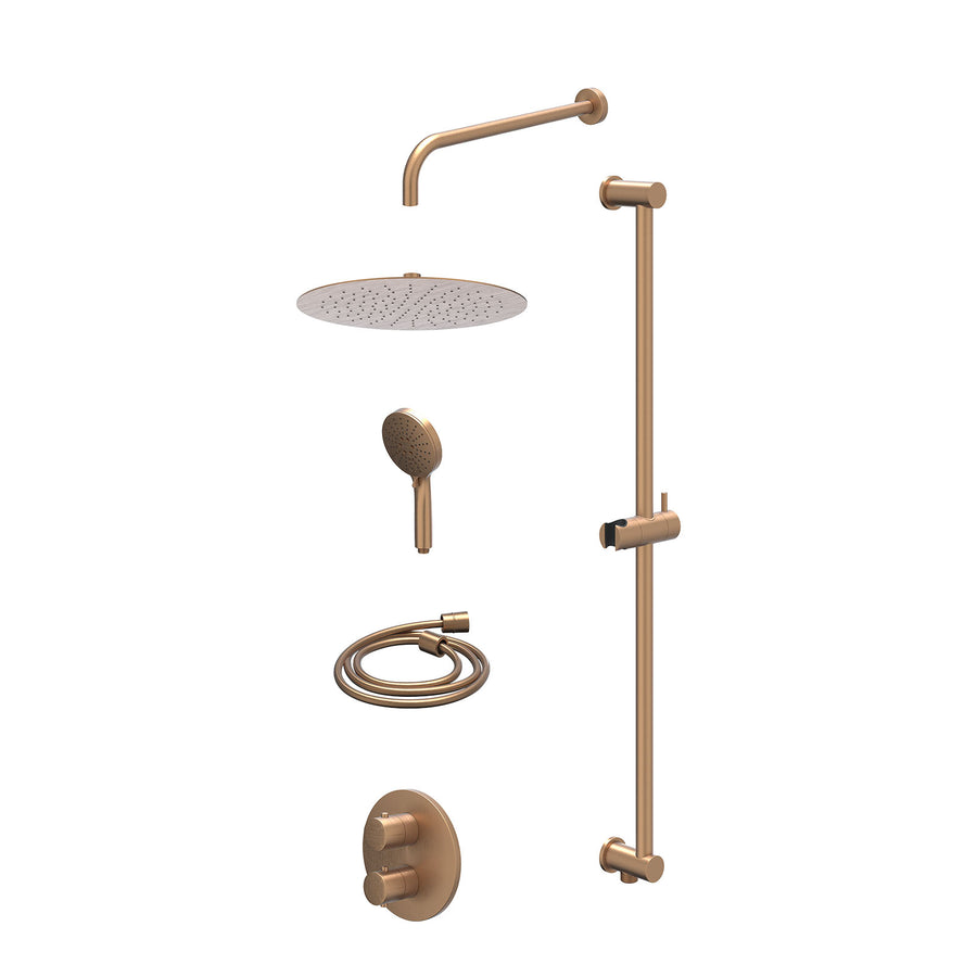 IVY Excl. inbouwbox regendoucheset inbouwthermostaatkraan met 2-weg stop-omstel, wandarm, R30cmSL, glijstang met uitlaat, doucheslang 150cm en 3-standen handdouche – Gebr. mat kope