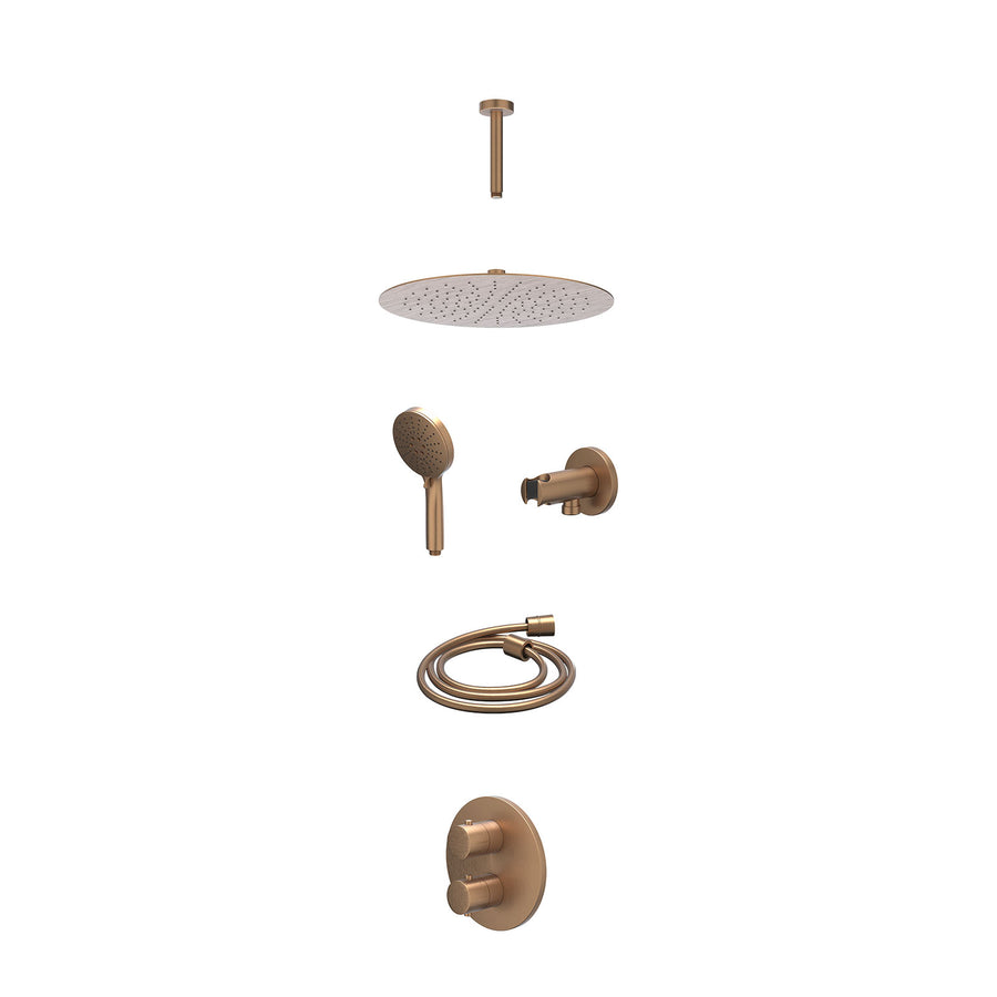 IVY Excl. inbouwbox regendoucheset inbouwthermostaatkraan met 2-weg stop-omstel, plafondbuis 15cm, R30cmSL, houder met uitlaat, doucheslang 150cm en 3-standen handdouche – Gebr. ma