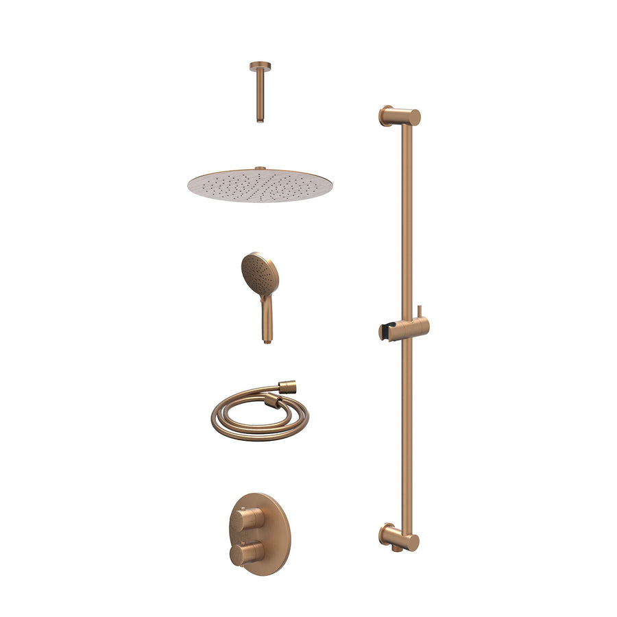 IVY Excl. inbouwbox regendoucheset inbouwthermostaatkraan met 2-weg stop-omstel, plafondbuis 15cm, R30cmSL, glijstang met uitlaat, doucheslang 150cm en 3-standen handdouche – Gebr.