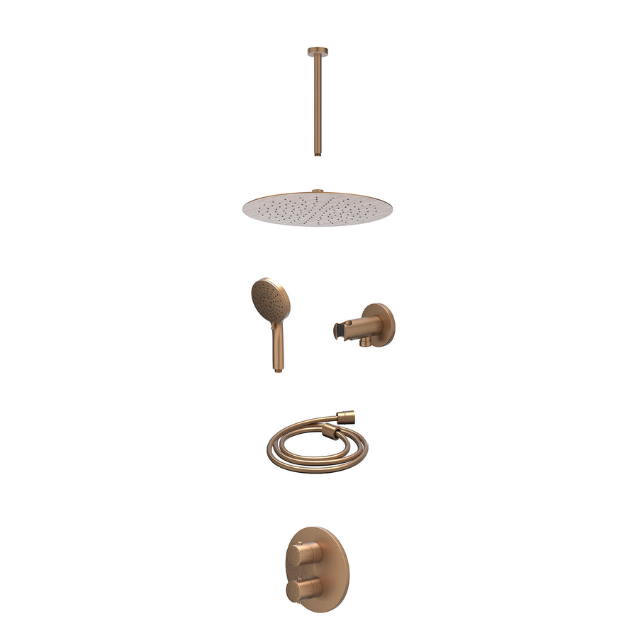 IVY Excl. inbouwbox regendoucheset inbouwthermostaatkraan met 2-weg stop-omstel, plafondbuis 30cm, R30cmSL, houder met uitlaat, doucheslang 150cm en 3-standen handdouche – Gebr. ma