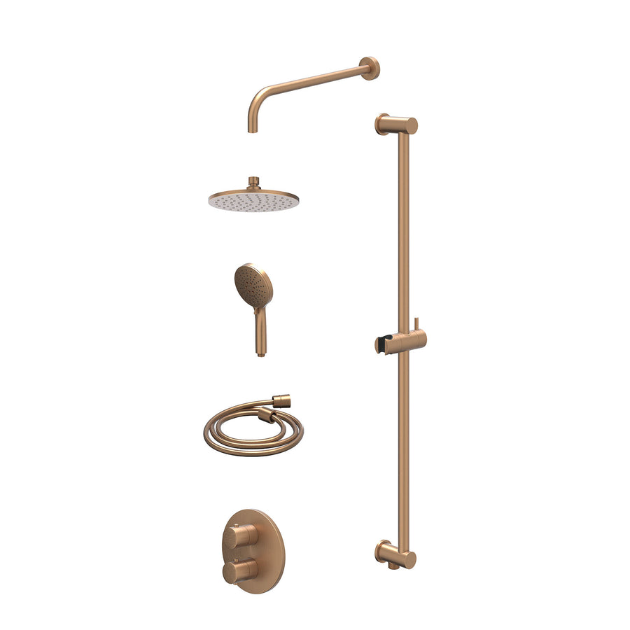 IVY Excl. inbouwbox regendoucheset inbouwthermostaatkraan met 2-weg stop-omstel, wandarm, R20cmME, glijstang met uitlaat, doucheslang 150cm en 3-standen handdouche – Gebr. mat kope